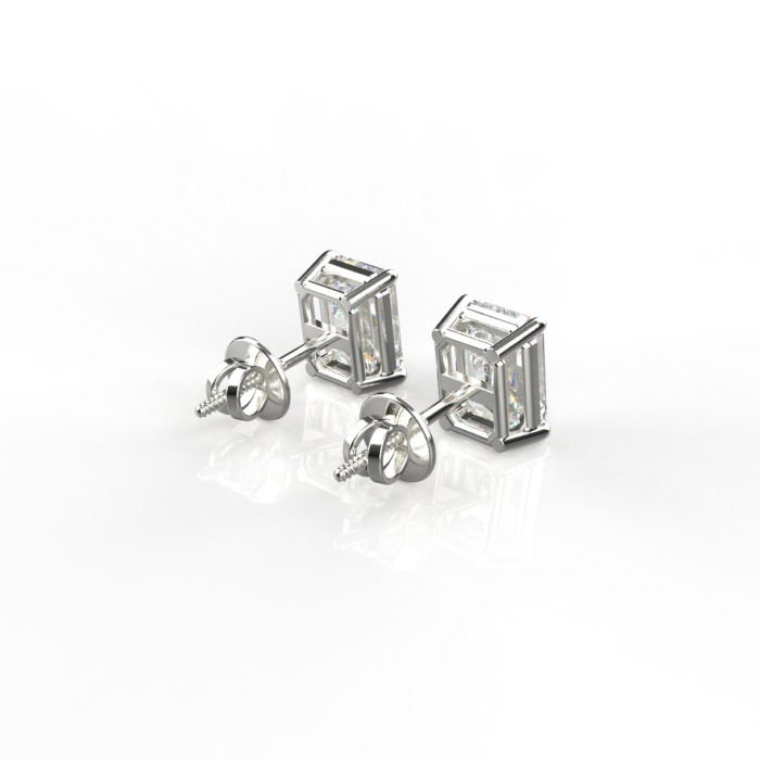 Avarta Sterling Silver 1 Carat Each Emerald Cut Solitaire Stud Earrings With White Gold Polish - Image 3